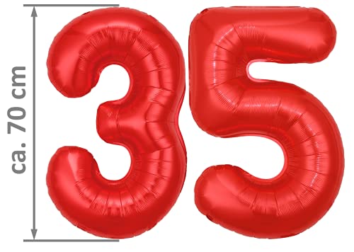 Globo con número 35, rojo, XL, aprox. 72 cm de alto, para fiesta de cumpleaños, aniversario u otras celebraciones (número 35)