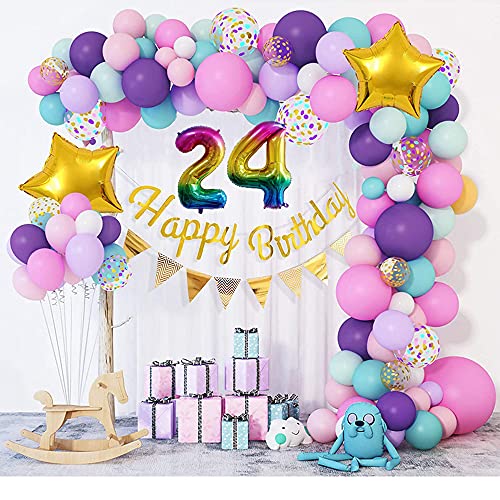 Globos Numeros 24 Años, xxxl 100cm Number Helio Inflados Globo Elio Número 24 Colores Arcoiris Oro para Hombre Mujer Chico, Globo Inflable Gigantes Grandes Decoración Fiesta de Aniversario Cumpleaños