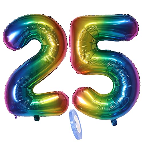 Globos Numeros 25 Años,xxxl 100cm Number Helio Inflados Globo Elio Número 25 Colores Arcoiris para Hombre Mujer Chico,Azules Globo Inflable,Gigantes Grandes Decoración Fiesta de Aniversario Cumpleaños