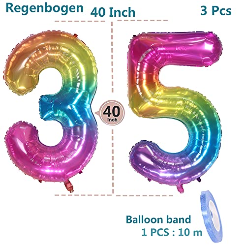 Globos Numeros 35 Años, xxxl 100cm Number Helio Inflados Globo Elio Número 35 Colores Arcoiris para Hombre Mujer Chica, Rainbow Inflable Gigantes Grandes Decoración Fiesta de Aniversario Cumpleaños