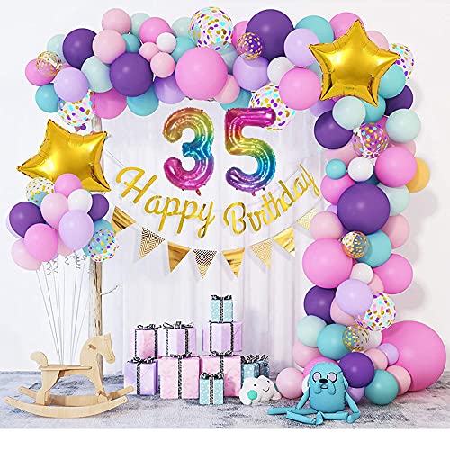 Globos Numeros 35 Años, xxxl 100cm Number Helio Inflados Globo Elio Número 35 Colores Arcoiris para Hombre Mujer Chica, Rainbow Inflable Gigantes Grandes Decoración Fiesta de Aniversario Cumpleaños