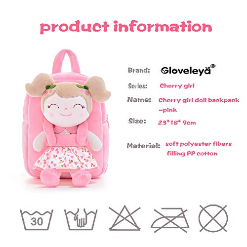 Gloveleya Mochila para niños pequeños Regalos para bebés Mochilas para niños con muñeca cereza Muchacha Rosa Mayores de 2 años