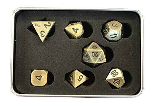 God Player - Metal Dice Set for Role Play Games - Antique Style Color - Ideal for Dungeon & Dragons D&D DED Pathfinder Cthulhu Dragonlance