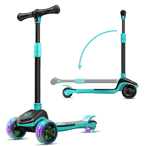 Gonex Patinete de 3 Ruedas para Niños, Scooter Plegable con Ruedas Grandes con Luces LED para Niñas y Niños a Partir de 3 Años de Altura Ajustable Desde 70-80 CM con Freno Posterior, Negro&Verde