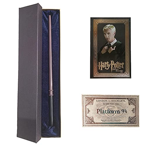 GPRODOTTI Varita mágica de Draco Malfoy de colección con tarjeta y tarjeta para el tren 9 3/4 Gadget Harry Potter