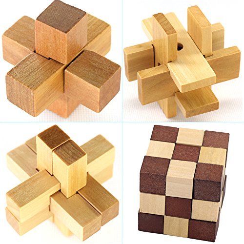 Gracelaza 4 Piezas Juguetes Rompecabezas de Madera Set - IQ Juguete Educativo - 3D Brain Teaser Puzzle de Madera - Juego Niños y Adolescentes