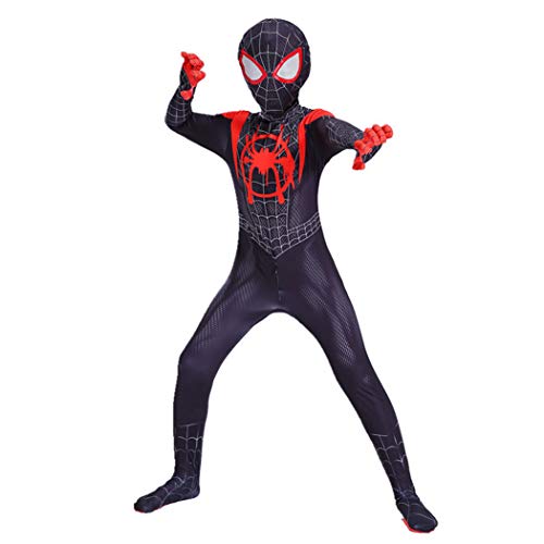 GUOHANG Miles Morales Spider Hombre con Capucha Sudadera con Capucha Disfraz para niños o Adultos Traje de Traje de Spiderman, Spiderman Traje Traje Halloween Carnaval Cosplay,Negro,105cm ~ 115cm