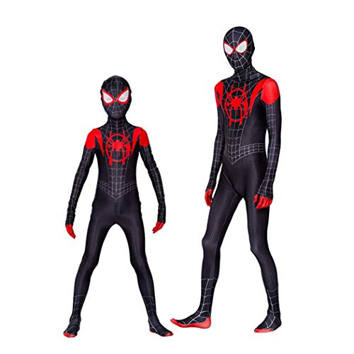 GUOHANG Miles Morales Spider Hombre con Capucha Sudadera con Capucha Disfraz para niños o Adultos Traje de Traje de Spiderman, Spiderman Traje Traje Halloween Carnaval Cosplay,Negro,105cm ~ 115cm