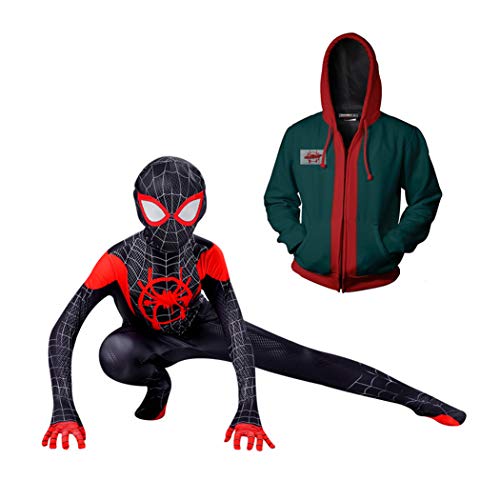 GUOHANG Miles Morales Spider Hombre con Capucha Sudadera con Capucha Disfraz para niños o Adultos Traje de Traje de Spiderman, Spiderman Traje Traje Halloween Carnaval Cosplay,Negro,105cm ~ 115cm