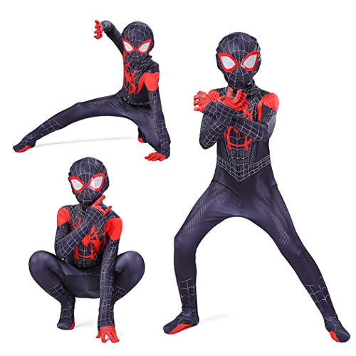 GUOHANG Miles Morales Spider Hombre con Capucha Sudadera con Capucha Disfraz para niños o Adultos Traje de Traje de Spiderman, Spiderman Traje Traje Halloween Carnaval Cosplay,Negro,105cm ~ 115cm