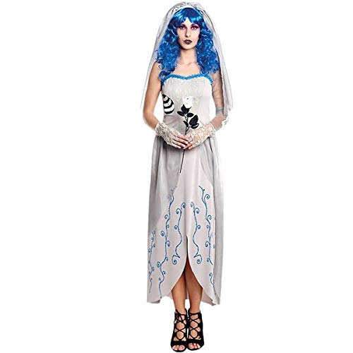 H HANSEL HOME Disfraz Novia Muerta Blue Adulto - Mujer - Incluye Vestido + Velo + Guantes Cosplay/Carnaval/Halloween Size L