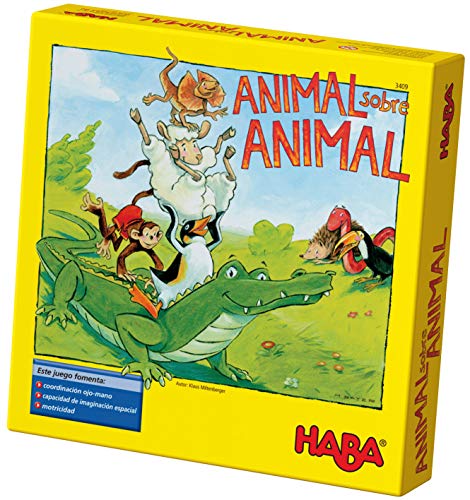 Haba ESP (3409), Juego de apilamiento para 2-4 Jugadores a Partir de 4 años, con Figuras de Animales de Madera, también se Puede Jugar en Solitario + Rhino Hero-ESP Juego de apilar(302273)