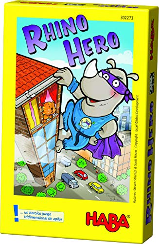 Haba ESP (3409), Juego de apilamiento para 2-4 Jugadores a Partir de 4 años, con Figuras de Animales de Madera, también se Puede Jugar en Solitario + Rhino Hero-ESP Juego de apilar(302273)