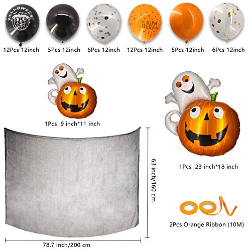 Halcyerdu 59 Pcs Set de Decoración de Halloween con Globo de Halloween, Pancarta de Guirnalda de Halloween, Pancarta de Feliz Halloween, Accesorios para Fotos y Tela de Decoración Negra