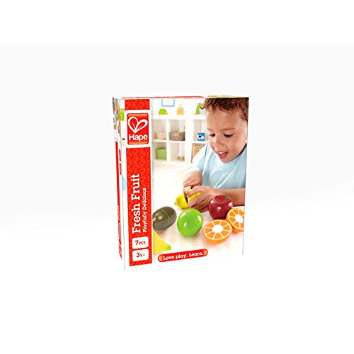 Hape Juego de Cocina Set Frutas, Juego de Comida de Madera para Niños y Niñas Galardonado, Piezas de Fruta y Cuchillo de Juguete para Fomentar Hábitos de Alimentación Saludables