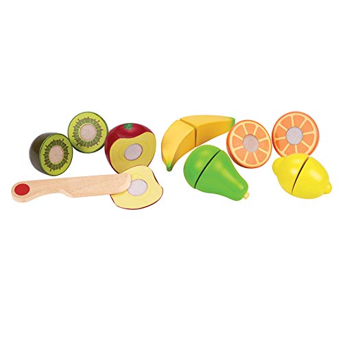 Hape Juego de Cocina Set Frutas, Juego de Comida de Madera para Niños y Niñas Galardonado, Piezas de Fruta y Cuchillo de Juguete para Fomentar Hábitos de Alimentación Saludables