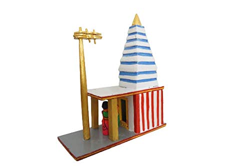 HasthaKalalu | Modelo de madera hecho a mano del templo hindú con preista y un devoto ofreciendo oraciones (Juguetes Kondapalli)