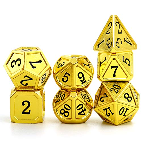 Haxtec Metal DND Dice Set Classic Collection D&D Dice Polyhedral Dice para mazmorras y dragones TTRPG-Gold Black Numbers