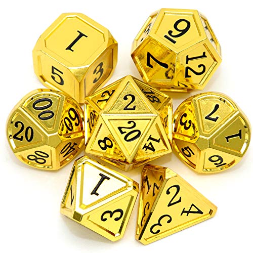 Haxtec Metal DND Dice Set Classic Collection D&D Dice Polyhedral Dice para mazmorras y dragones TTRPG-Gold Black Numbers