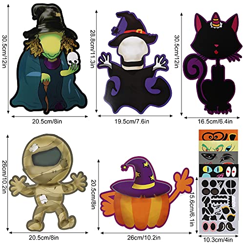 Herefun Halloween Pegatinas Bricolaje, Kit de Halloween Pegatinas con Calabaza Bruja Esqueleto Combinables, Kit de Calabazas Pegatinas Bricolaje, Artesanía Niños para Halloween Fiesta (5 Set)