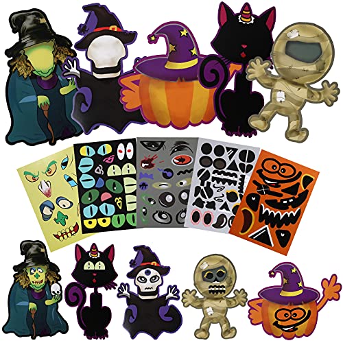 Herefun Halloween Pegatinas Bricolaje, Kit de Halloween Pegatinas con Calabaza Bruja Esqueleto Combinables, Kit de Calabazas Pegatinas Bricolaje, Artesanía Niños para Halloween Fiesta (5 Set)