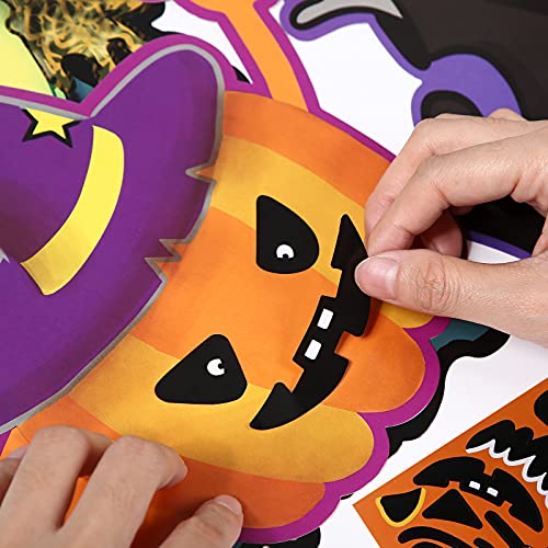 Herefun Halloween Pegatinas Bricolaje, Kit de Halloween Pegatinas con Calabaza Bruja Esqueleto Combinables, Kit de Calabazas Pegatinas Bricolaje, Artesanía Niños para Halloween Fiesta (5 Set)