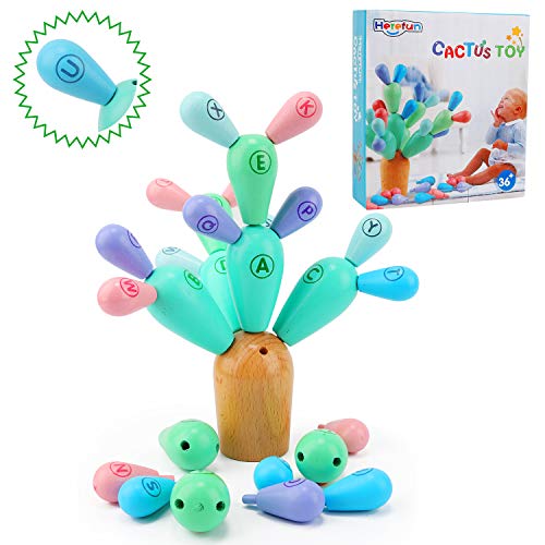 Herefun Juguete Cactus de Madera, Juguete de Montaje Cactus, Cactus Equilibrio Bloque Juego Creativo DIY Toys, Juguete Montessori Madera Bloques de Construcción para Niños