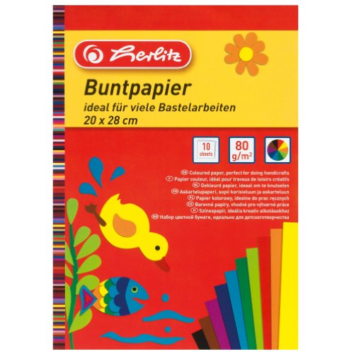 Herlitz - Papel para manualidades (5 sobres de 10 hojas, 20 x 28 cm), varios colores