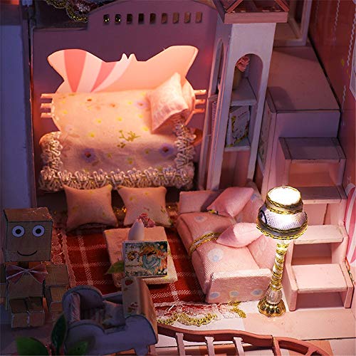 Hermosa Creativa Sala de Bricolaje de Madera Kit Miniatura de muñecas Hechas a Mano Rosa Loft Modelo Muebles (sueño de la Infancia) Mejorar Manos a la Capacidad de los niños