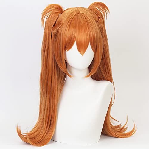 HIROAKIYA Asuka Langley Wig Orange, Neon Genesis Evangelion Asuka Langley Cosplay Wig with Clip Ponytail & Wig Cap, Peluca Naranja Larga Lisa Cosplay Anime