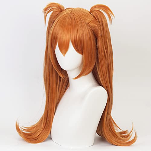 HIROAKIYA Asuka Langley Wig Orange, Neon Genesis Evangelion Asuka Langley Cosplay Wig with Clip Ponytail & Wig Cap, Peluca Naranja Larga Lisa Cosplay Anime