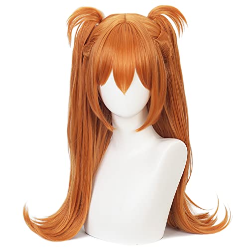 HIROAKIYA Asuka Langley Wig Orange, Neon Genesis Evangelion Asuka Langley Cosplay Wig with Clip Ponytail & Wig Cap, Peluca Naranja Larga Lisa Cosplay Anime