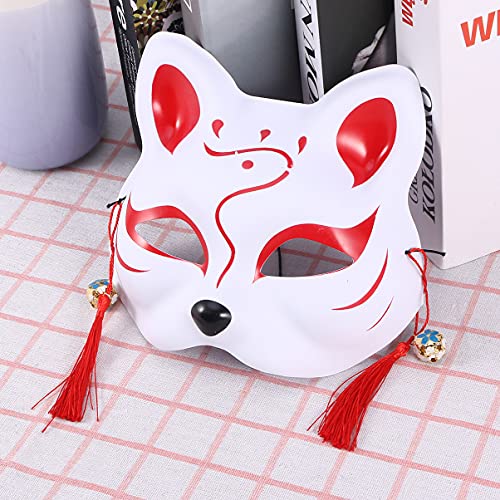 Holibanna PVC Gato Kabuki Kitsune Estilo Japonés Animal con Borla Flor Cuenta Cosplay Mascarada Accesorios A