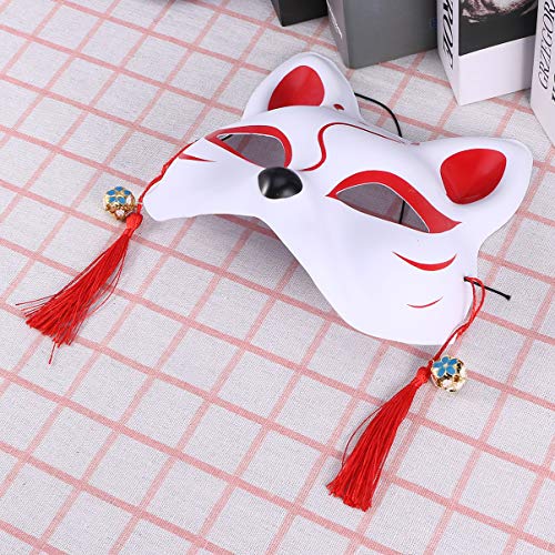 Holibanna PVC Gato Kabuki Kitsune Estilo Japonés Animal con Borla Flor Cuenta Cosplay Mascarada Accesorios A