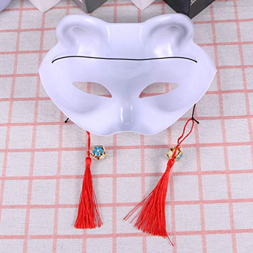 Holibanna PVC Gato Kabuki Kitsune Estilo Japonés Animal con Borla Flor Cuenta Cosplay Mascarada Accesorios A