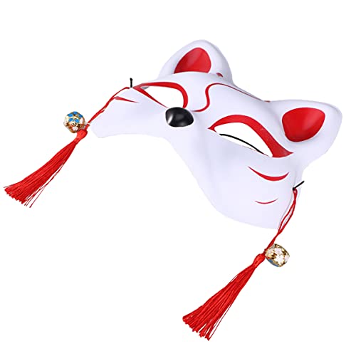 Holibanna PVC Gato Kabuki Kitsune Estilo Japonés Animal con Borla Flor Cuenta Cosplay Mascarada Accesorios A