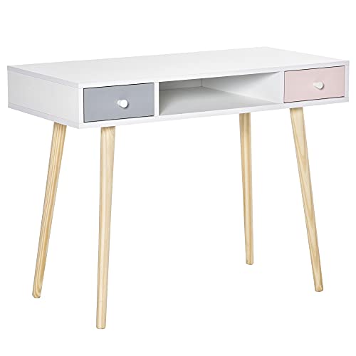 HOMCOM Mesa de Escritorio Infantil Mesa Consola con 1 Compartimento Abierto y 2 Cajones Estilo Nórdico para Estudio Entrada Dormitorio 100x48x76,5 cm Multicolor