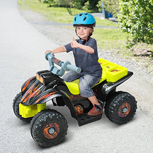 HOMCOM Quad Batería 6V Moto Eléctrica Infantil Niños +18 Meses Velocidad 2,5 Km/h Carga Máx. 20 Kg Sonido Luces y Cargador Incluido 66x43x43 cm Negro y Amarillo