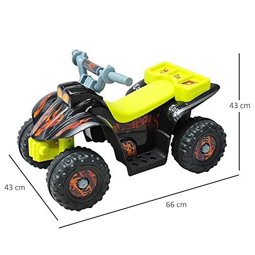 HOMCOM Quad Batería 6V Moto Eléctrica Infantil Niños +18 Meses Velocidad 2,5 Km/h Carga Máx. 20 Kg Sonido Luces y Cargador Incluido 66x43x43 cm Negro y Amarillo