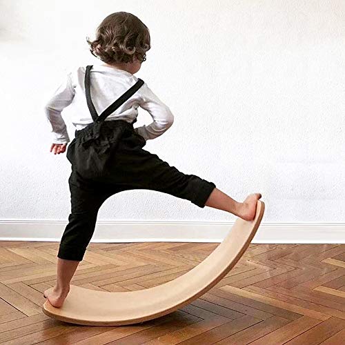 HOXMOMA Tabla de Equilibrio de bamboleo para niños, Tabla de Equilibrio Curvada, Tabla de Madera de Yoga, Juguetes educativos para niños, Ayude a los niños a Promover la imaginación