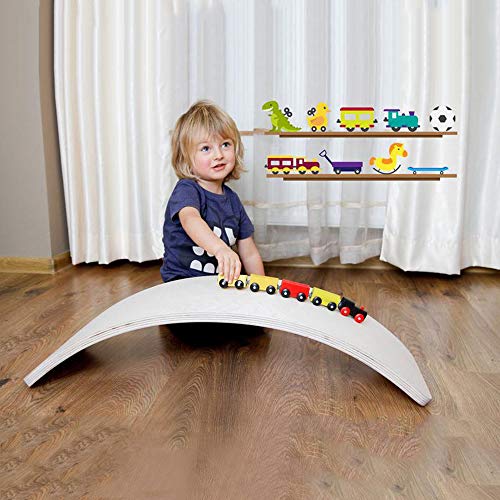 HOXMOMA Tabla de Equilibrio de bamboleo para niños, Tabla de Equilibrio Curvada, Tabla de Madera de Yoga, Juguetes educativos para niños, Ayude a los niños a Promover la imaginación