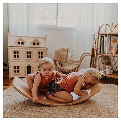 HOXMOMA Tabla de Equilibrio de bamboleo para niños, Tabla de Equilibrio Curvada, Tabla de Madera de Yoga, Juguetes educativos para niños, Ayude a los niños a Promover la imaginación