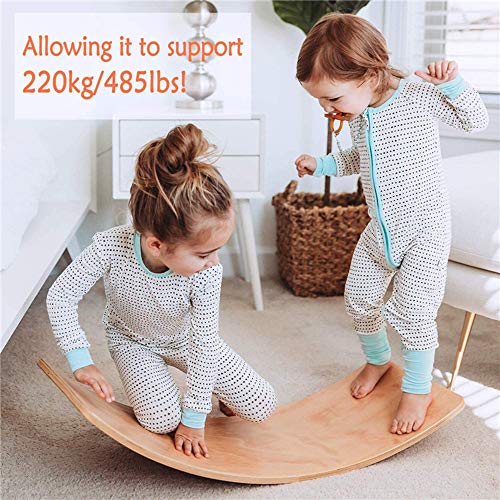 HOXMOMA Tabla de Equilibrio de bamboleo para niños, Tabla de Equilibrio Curvada, Tabla de Madera de Yoga, Juguetes educativos para niños, Ayude a los niños a Promover la imaginación