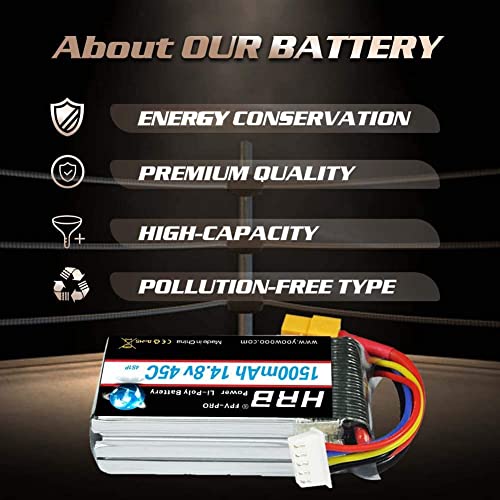 HRB 2pcs 14.8V 4S 1500mAh 45C batería Lipo con Enchufe XT60 para RC Mini Racing Drone FPV Quadcopter, 210 Quad Frame, 250 Racer, AR Drone 2.0, Walkera F210