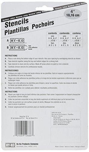 Hy-ko ST-4 4 pulg reutilizable Carded N-mero y Letra Stencil - Pack de 6