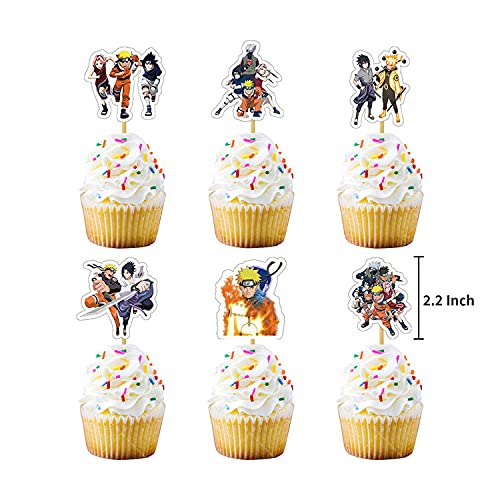 I3C 46 unidades de Naruto Ninja 1 x Ninja Happy Birthday Banner 20 x Globos 24 x Cake Toppers 1 x Grande Cake Toppers para decoración de tartas cumpleaños fiesta