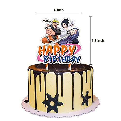 I3C 46 unidades de Naruto Ninja 1 x Ninja Happy Birthday Banner 20 x Globos 24 x Cake Toppers 1 x Grande Cake Toppers para decoración de tartas cumpleaños fiesta