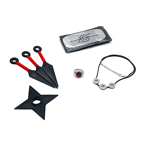 I3C Na ruto Prop Set Na ruto Prop Set de 5 Piezas Diadema Anti-Yemura, Collar y Anillo Akatsuki, Kunai y Dardos de plástico Accesorios de Cosplay