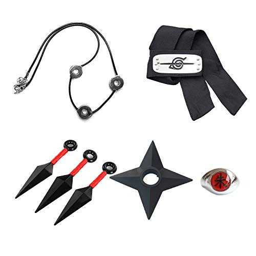 I3C Na ruto Prop Set Na ruto Prop Set de 5 Piezas Diadema Anti-Yemura, Collar y Anillo Akatsuki, Kunai y Dardos de plástico Accesorios de Cosplay