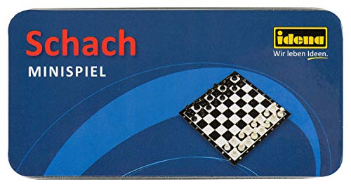 Idena 40110 - Ajedrez en práctica Caja metálica para Guardar y Transportar, 32 Figuras de ajedrez, Superficie de Juego de Aprox. 13 x 13 cm